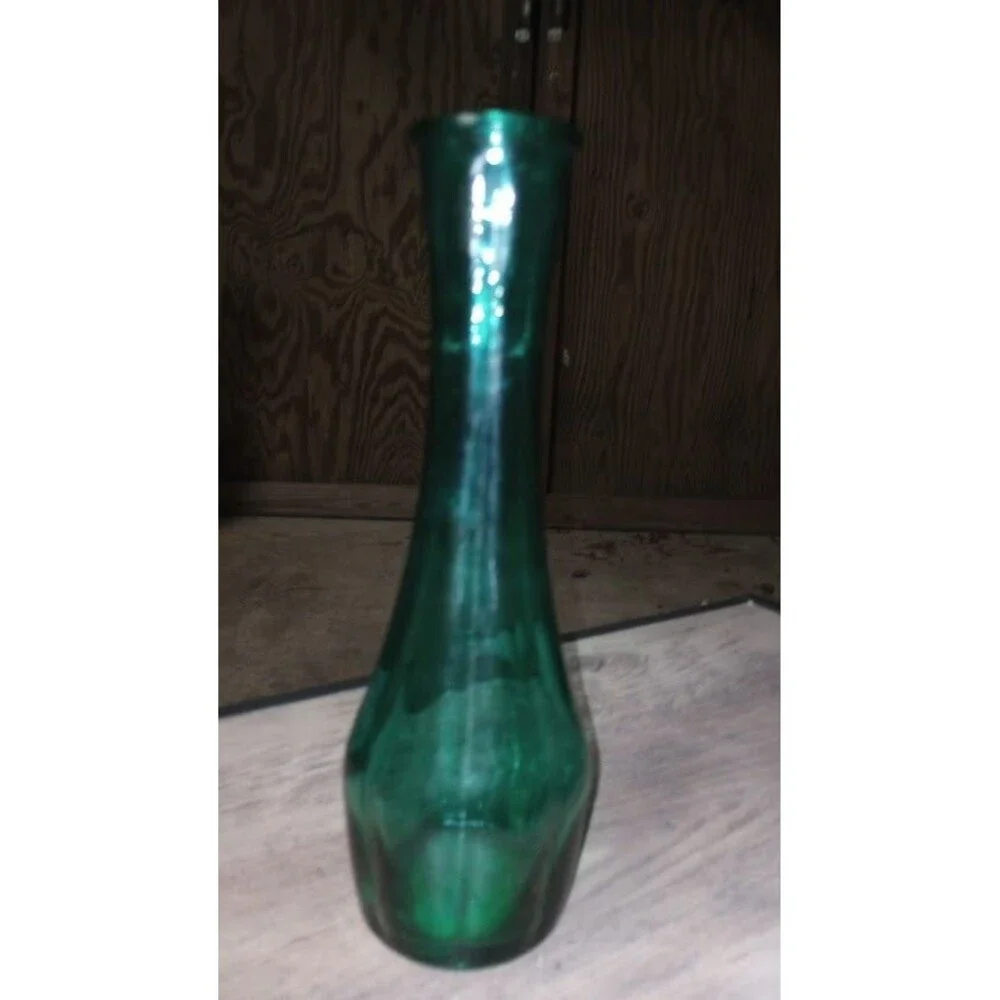 Collectible Vintage TEAL / DARK GREEN Pressed Glass Vase - Estate Item